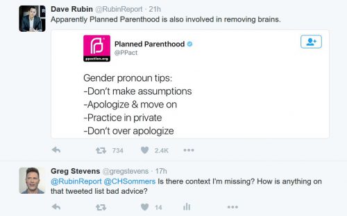 Dave Rubin's Tweet to Planned Parenthood